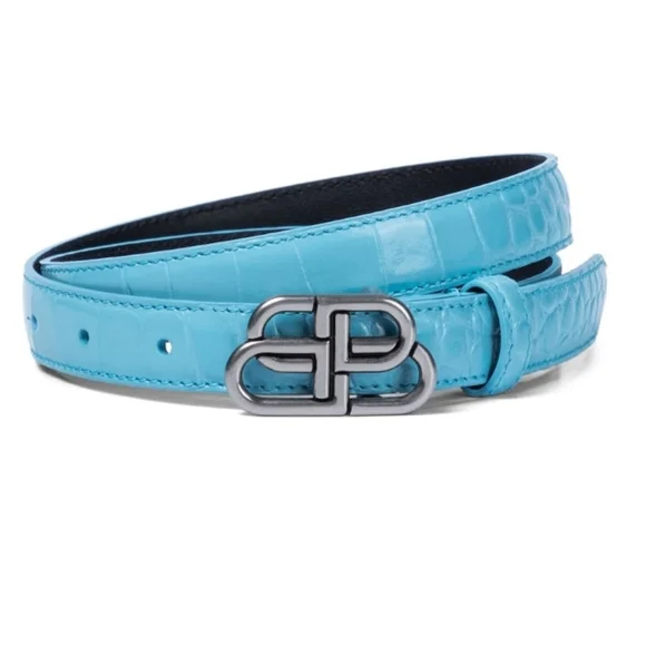 Balenciaga blue croc BB belt Balenciaga Balenciaga BB Logo Crocodile Belt Blue Silver  main image 4